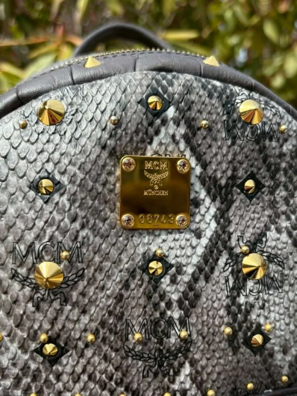 MCM Visetos Snakeskin Studded Leather Backpack - Picture 10 of 16